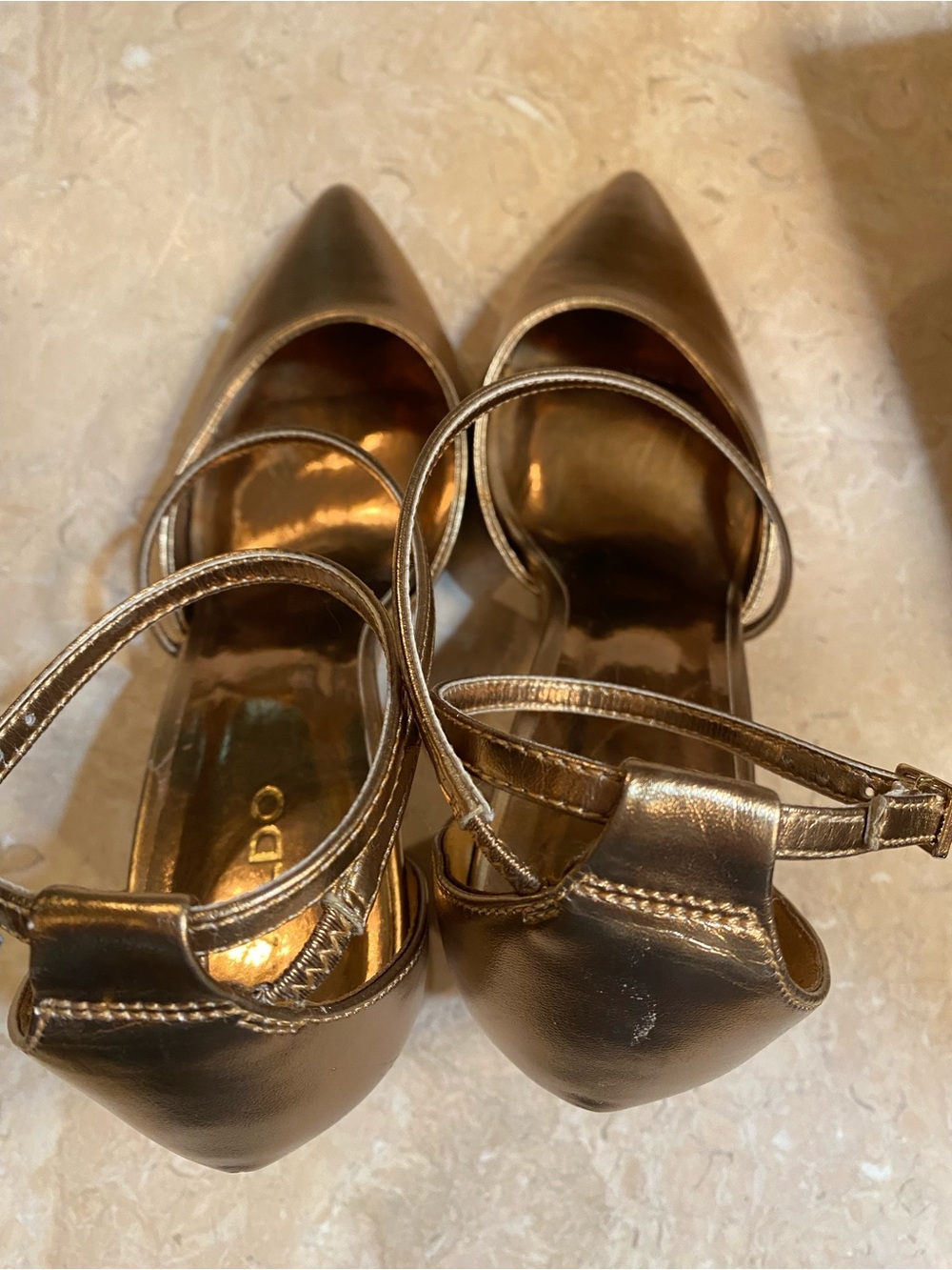 Aldo Metallic Bronze Pointed-Toe Ankle-Strap Heels - Picture 4 of 9